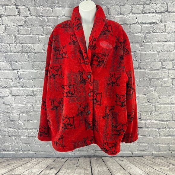 Vintage Artisans Red Cardinal Bird Oversized Cozy Fleece Michigan Jacket XL - Picture 7 of 7